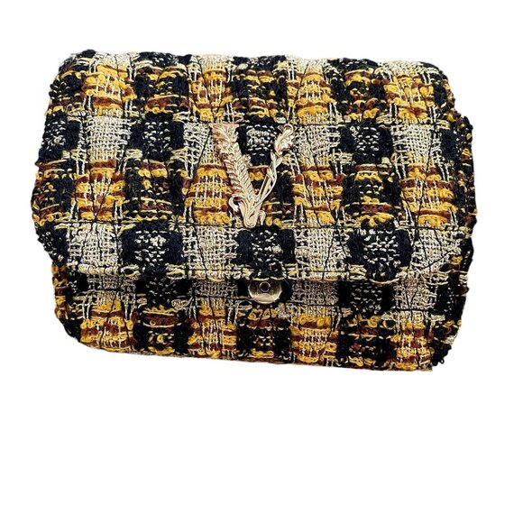 Versace Greca Goddess Fabric/Leather Bag on Chain, Gold-toned, DBFH821 - Picture 1 of 16